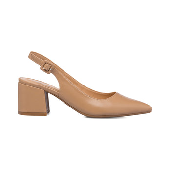 Décolleté slingback beige con cinturino e tacco a blocco 6 cm Lora Ferres, Donna, SKU w023000112, Immagine 0